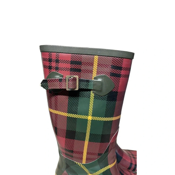 Women's LLBean Wellie Rain Boots‎ Black, Red Plaid Rubber Boots Size 7 - Picture 3 of 7